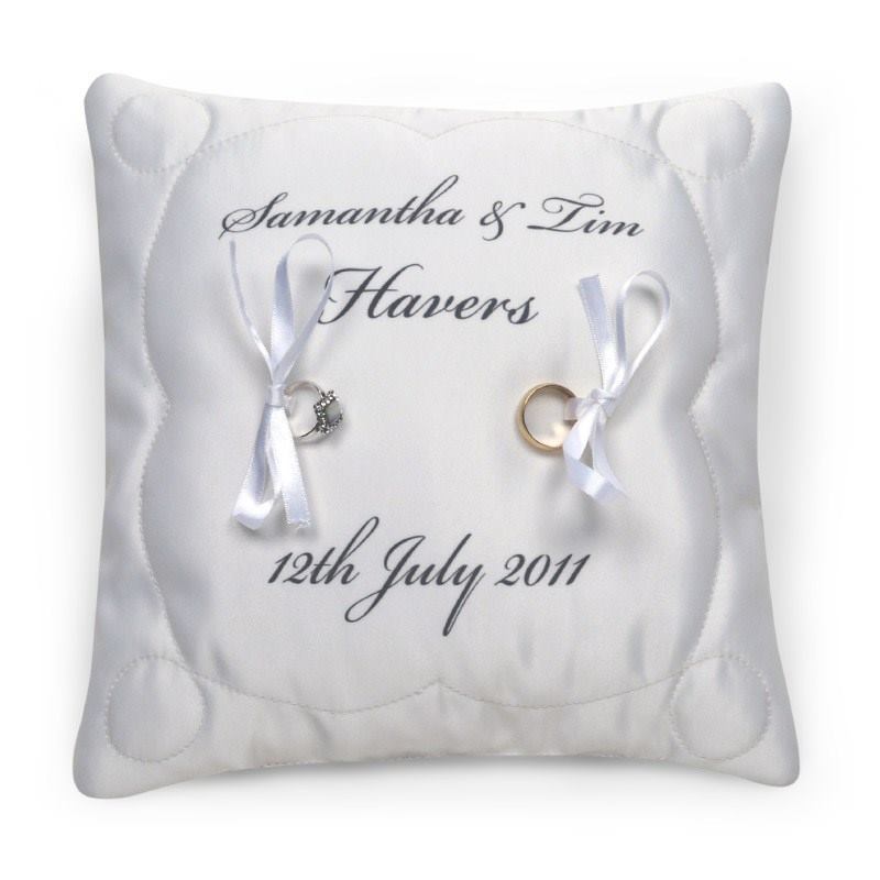 Black and white wedding ring cushion